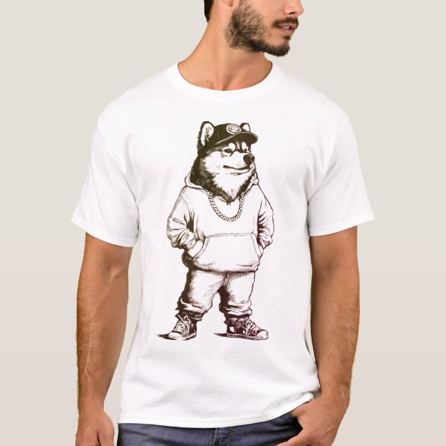 Camiseta Rapper Malamute Funny Dog Design (Frente)