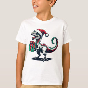 Camiseta Raptor com chapéu de Natal do Papai Noel