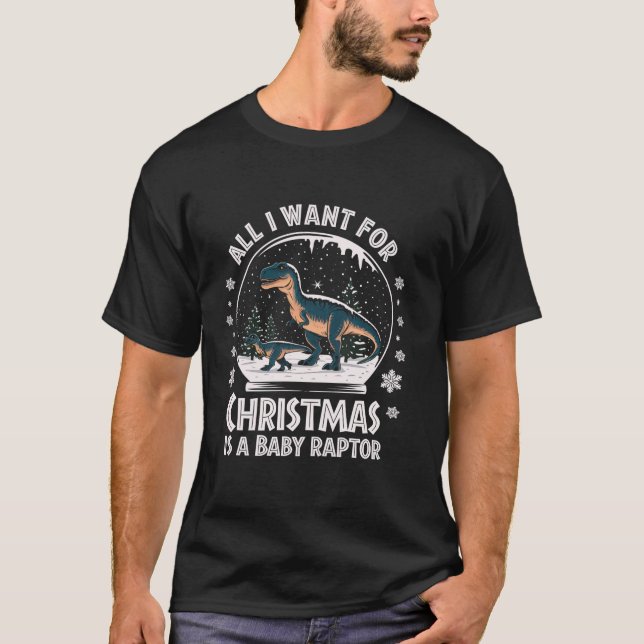 Camiseta Raptor de Natal Xmas Dinossaur TRex Snow Globe Win (Frente)