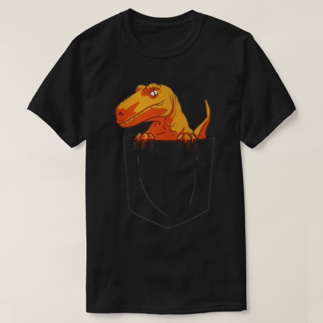 Camiseta Raptor Engraçado Velociraptor em Pocket Dinossauro (Frente do Design)