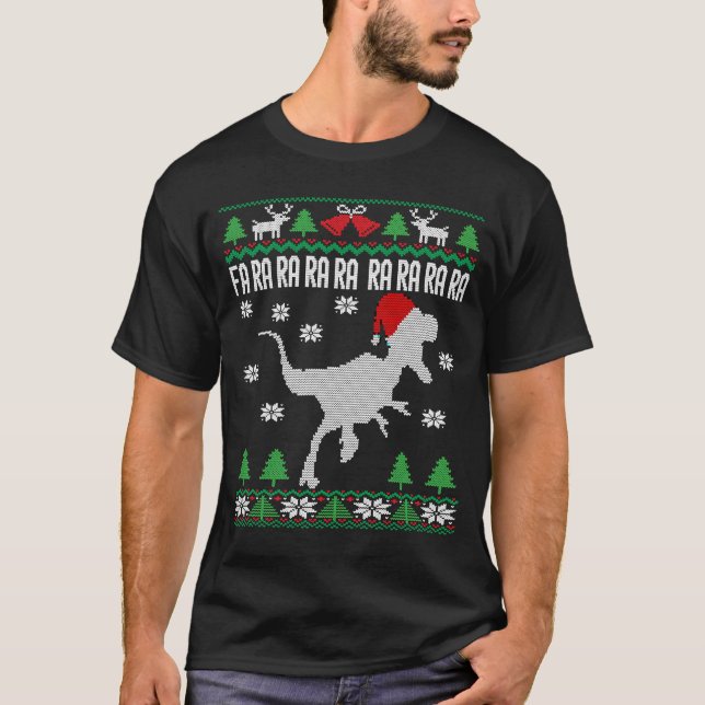 Camiseta Raptor Santa Hat Velociraptor Dinossaur Ugly Chris (Frente)