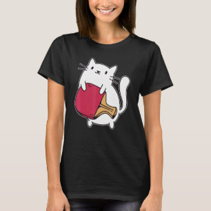 Camiseta Raquete de Ping Pong Senhoras Gato Jogador de Têni