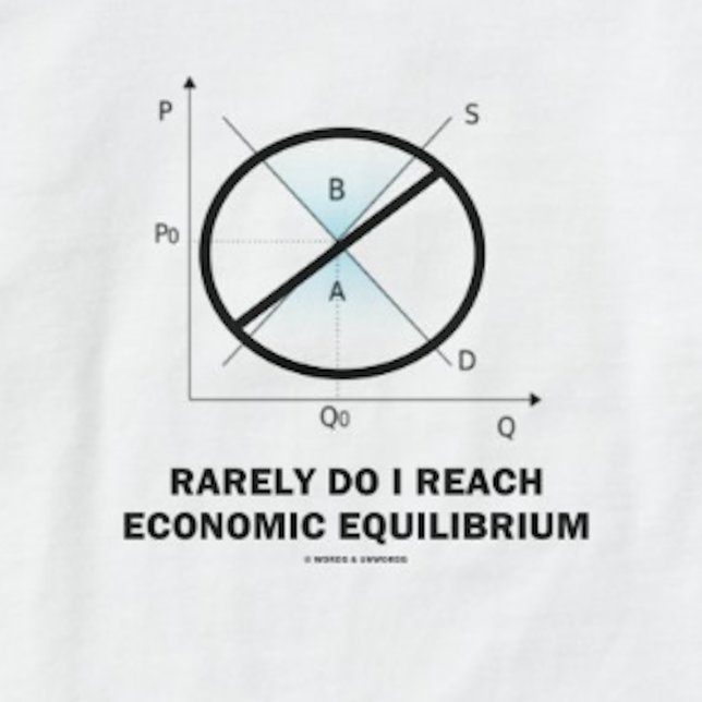 Camiseta Raramente Chego Ao Equilíbrio Econômico (Economia) (Econ humor tee featuring supply-and-demand curve for anyone who is not in equilibrium)