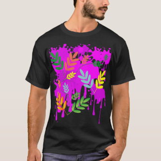 Camiseta Raspagem de púrpura com folhas de cor múltipla