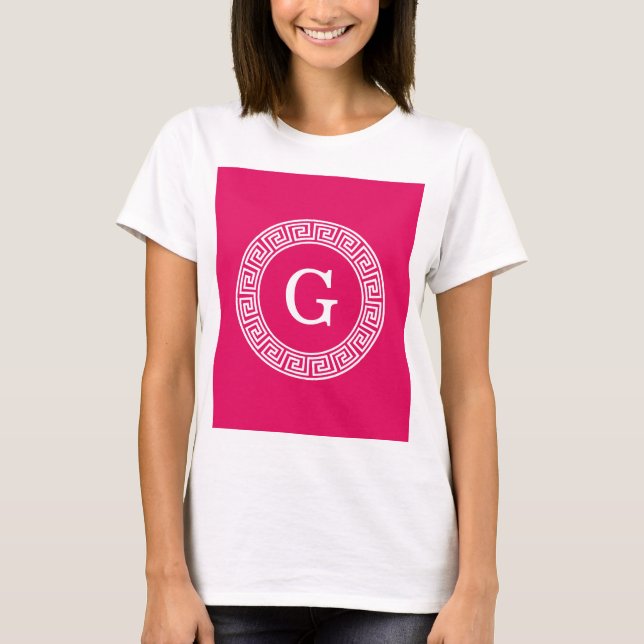 Camiseta Raspberry Whord Quadro-chave grego Rnd Monograma i (Frente)