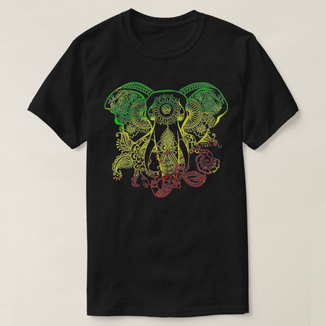 Camiseta Rasta Cores do Retro-Elefante Rastafário Reggae Ja (Frente do Design)