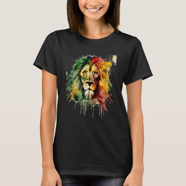 Camiseta Rasta Lion Rastafari Watercolor Reggae & Jamaica V (Frente)