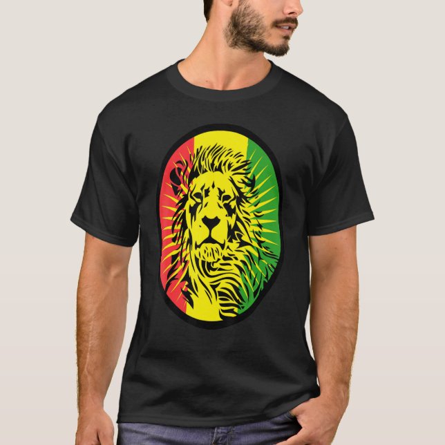 Camiseta Rasta Lion Reggae Dreadlocks Profile Para Rastafar (Frente)