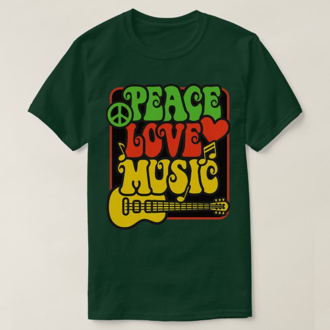 Camiseta Rasta Peace Love Music (Frente do Design)