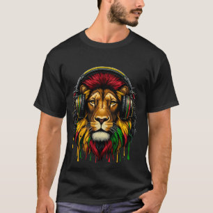 Camiseta Rasta Raggae Jamaica Music Fones de ouvido Lion of