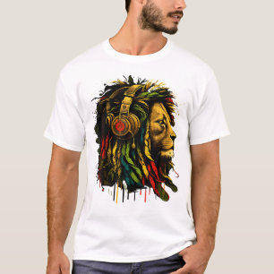 Camiseta Rasta Reggae Fones de ouvido Musicais Jamaican Pri