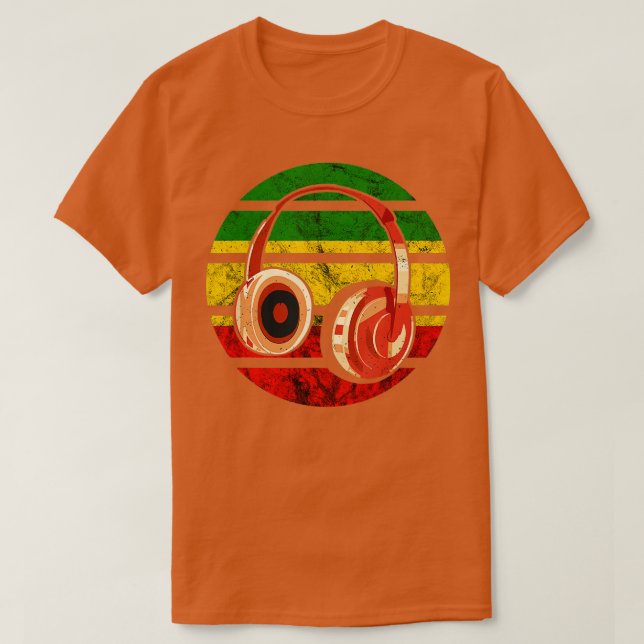 Camiseta Rasta Reggae Fones de ouvido Musicais Rastafarian  (Frente do Design)