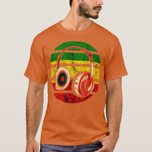 Camiseta Rasta Reggae Fones de ouvido Musicais Rastafarian 