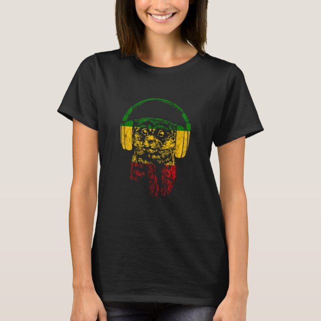 Camiseta Rasta Reggae Fones de ouvido Musicais Suricat Rast (Frente)