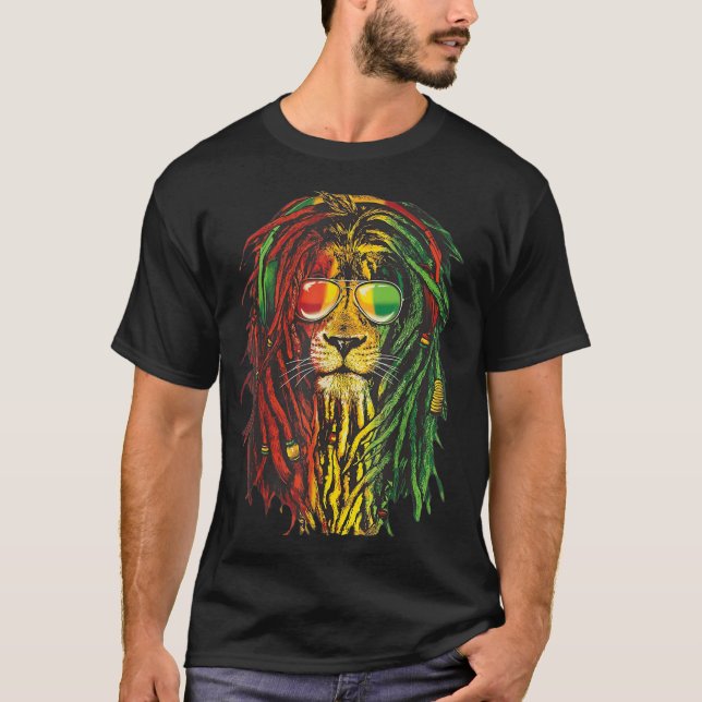 Camiseta Rasta Reggae Lion Sunglass Art para Rastafarian Lo (Frente)