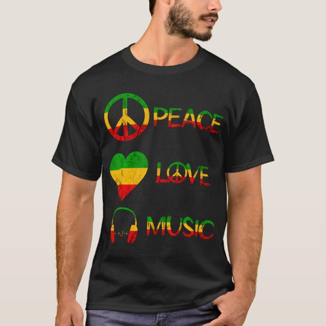 Camiseta Rasta Reggae Love Peace Music Rastafari Roots (Frente)