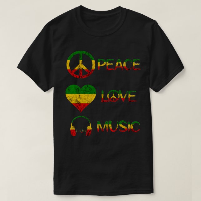 Camiseta Rasta Reggae Love Peace Music Rastafari Roots Regi (Frente do Design)