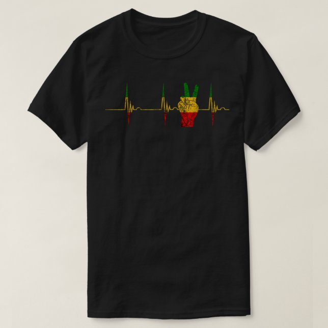 Camiseta Rasta Reggae Peace Rastafari Roots Heartbeat EKG P (Frente do Design)