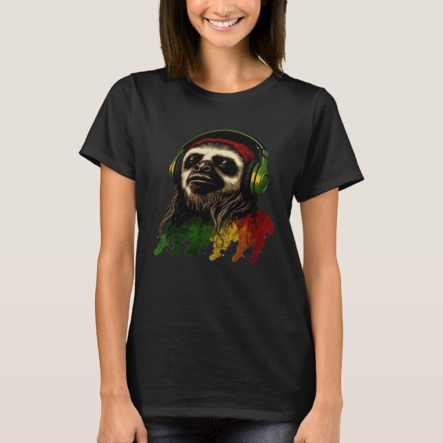 Camiseta Rasta Sloth Stylish Rastafari Reggae & Jamaica Vib (Frente)