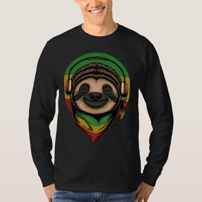 Camiseta Rasta Sloth Vestindo Fones de ouvido (Frente)