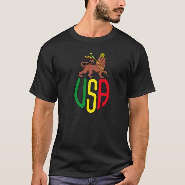 Camiseta Rasta Usa Reggae Music Zion Lion Jamaica Rastafari (Frente)