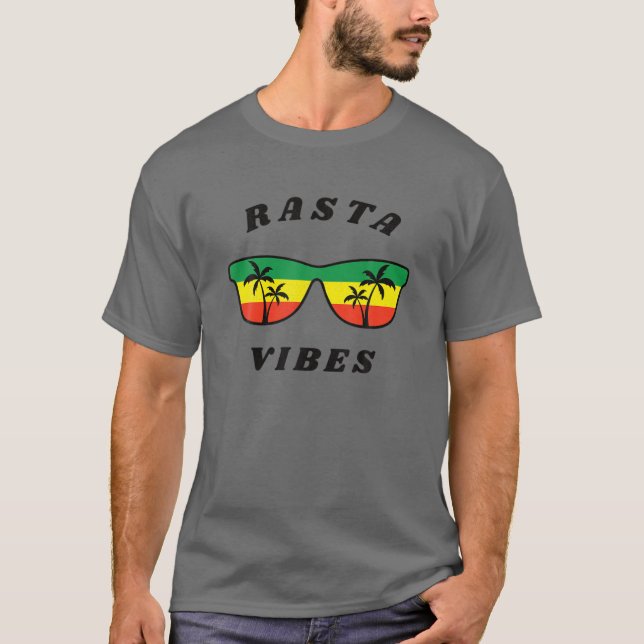 Camiseta Rasta Vibes Reggae Rastafari Palm Tree Tropical Su (Frente)