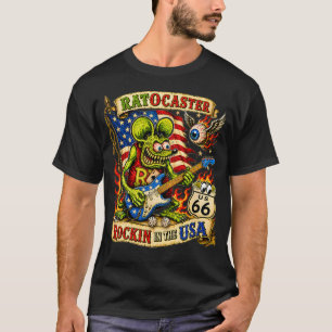 Camiseta Rat Fink EUA Música de Guitarra Rock Estrada 66 Re
