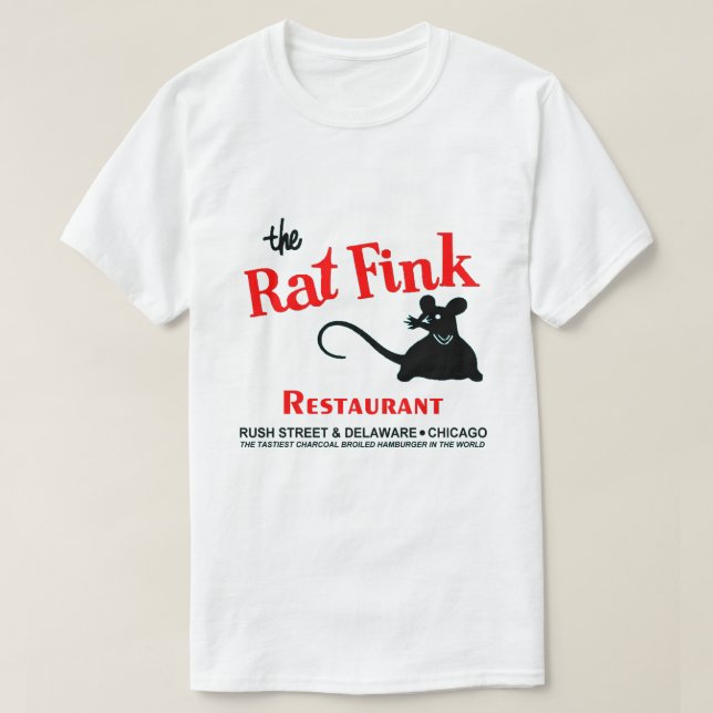 Camiseta Rat Fink Restaurant, Rush Street, Chicago, IL (Frente do Design)