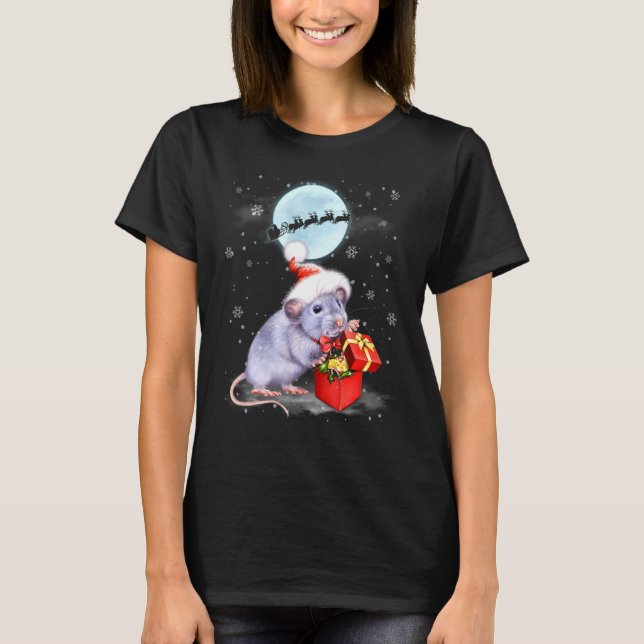 Camiseta Rat Santa Hat Snowman Papais noeis Sob Cristo Lua (Frente)