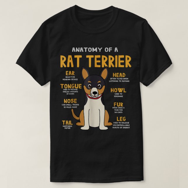 Camiseta Rat Terrier Anatomy Engraçado Cachorro Mãe Pai (Frente do Design)