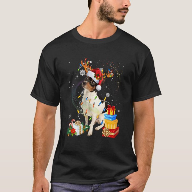 Camiseta Rat Terrier Árvore de Natal Light Pajama Dog Xmas (Frente)