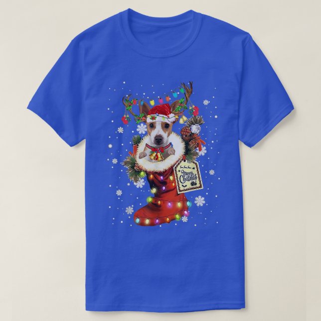 Camiseta Rat Terrier Xmas Boot Natal Sock Inverno Neve (Frente do Design)