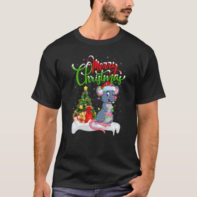 Camiseta Rat Xmas Decorações Papais noeis Rat Natal (Frente)