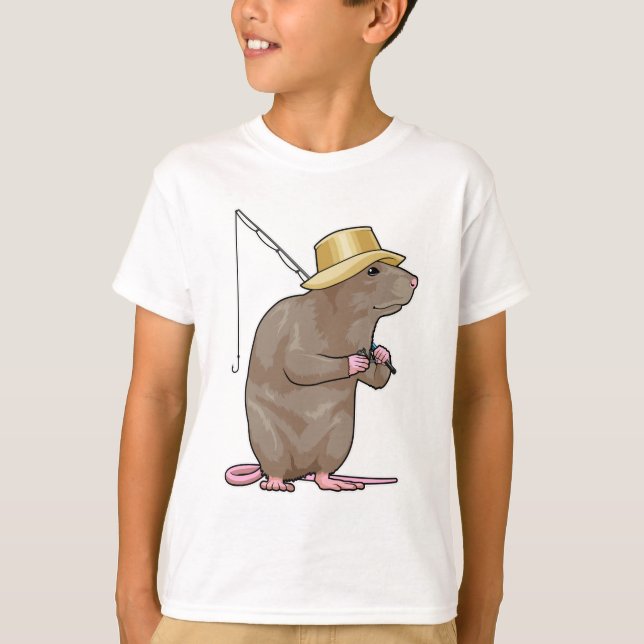 Camiseta Rato a pescar com cana de pesca (Frente)