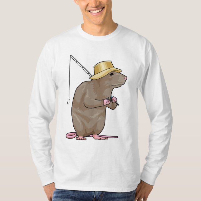 Camiseta Rato a pescar com cana de pesca (Frente)