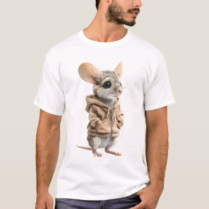Camiseta Rato Adorável com Característica de Capuz Beige El
