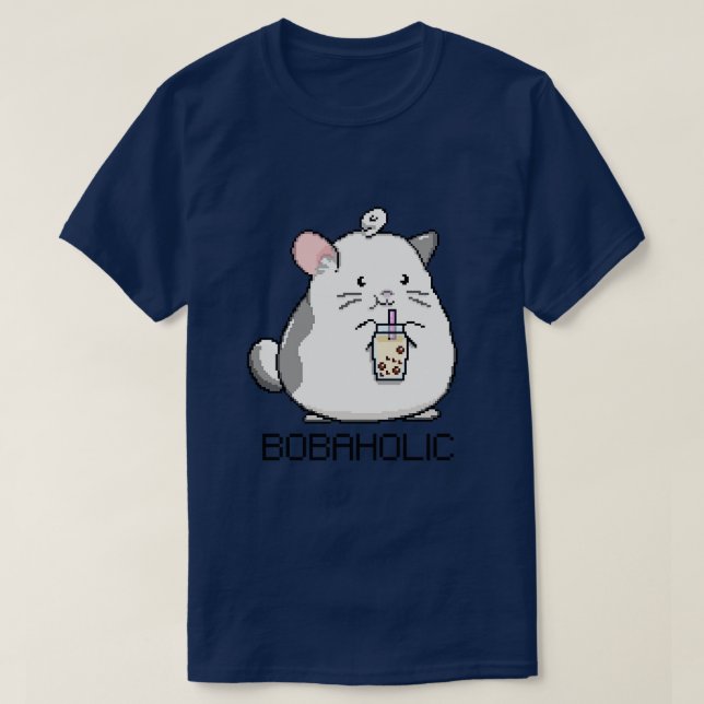 Camiseta Rato Bobaholic Pixel ama Boba Tea (Frente do Design)