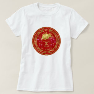Camiseta Rato chinês do zodíaco vermelho/ouro ID542