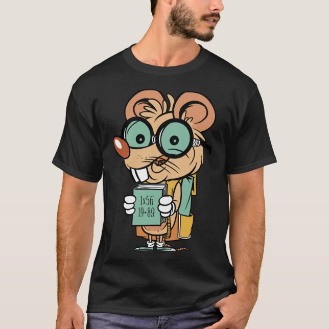 Camiseta Rato com Óculos e Livro de Matemática para Homens  (Frente)