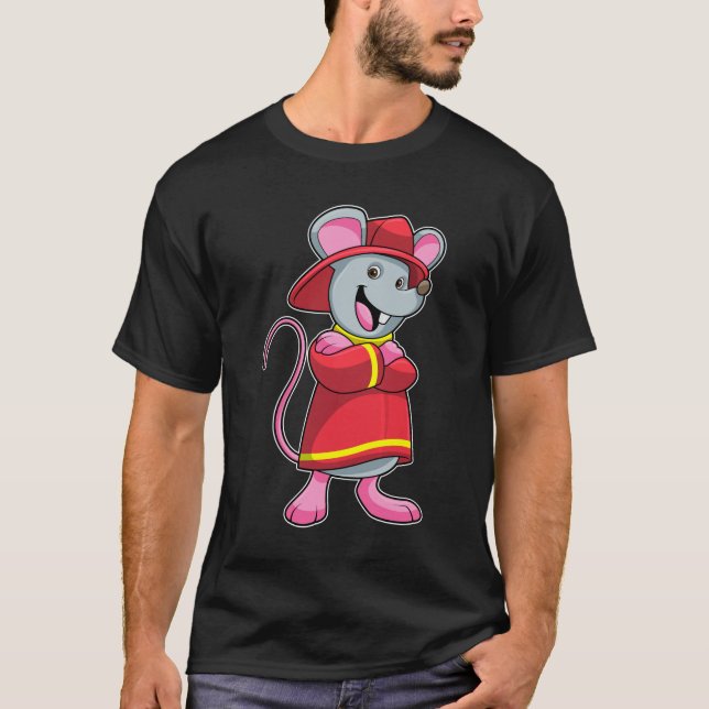 Camiseta Rato como Bombeiro com Capacete (Frente)