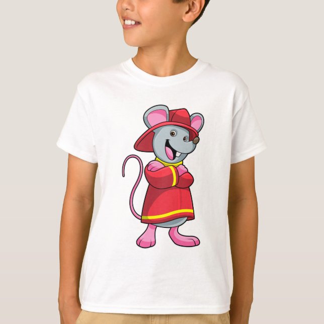 Camiseta Rato como Bombeiro com Capacete (Frente)