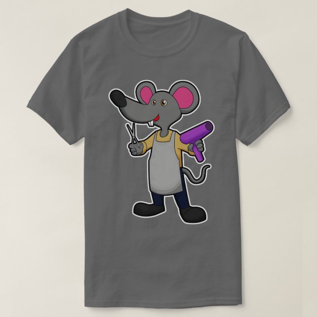 Camiseta Rato como Cabeleireiro com Secador de Cabelo Tesou (Frente do Design)