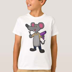 Camiseta Rato como cabeleireiro com tesoura e secador de ca