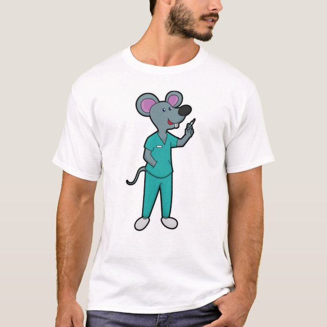 Camiseta Rato como Enfermeiro na Vacinação com Seringa (Frente)