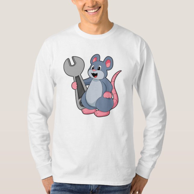 Camiseta Rato como mecânico com chave inglesa (Frente)
