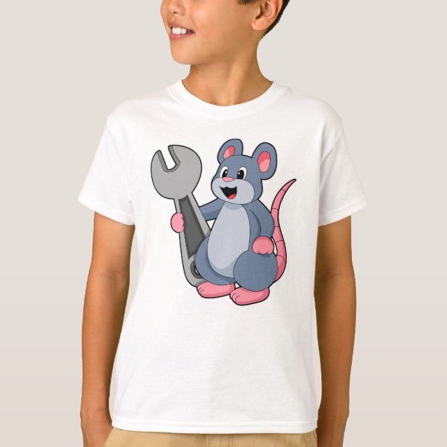 Camiseta Rato como mecânico com chave inglesa (Frente)