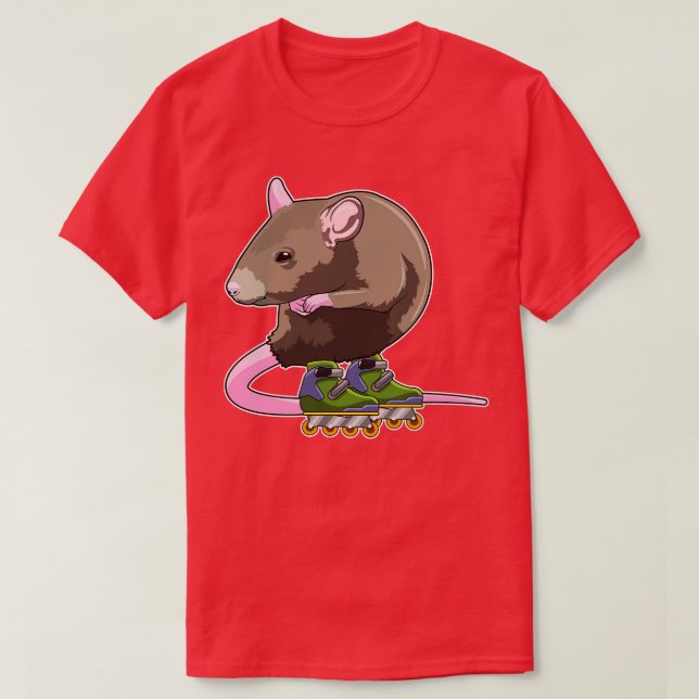 Camiseta Rato como patinador inline com patins inline (Frente do Design)