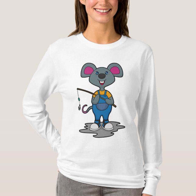 Camiseta Rato como pescador com barra de pesca (Frente)