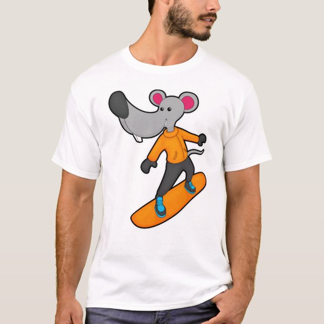Camiseta Rato como Snowboarder com Snowboard (Frente)