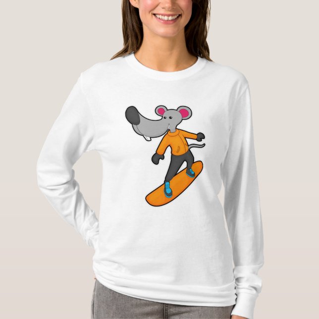 Camiseta Rato como Snowboarder com Snowboard (Frente)